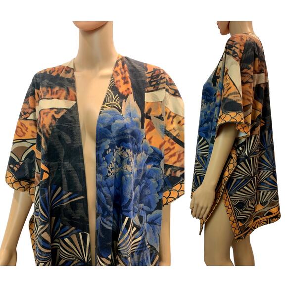 Chico's Blue & Multicolor ULTRA-SUEDE Faux Suede Wrap Oversized Ruana| OSFM - Picture 7 of 9